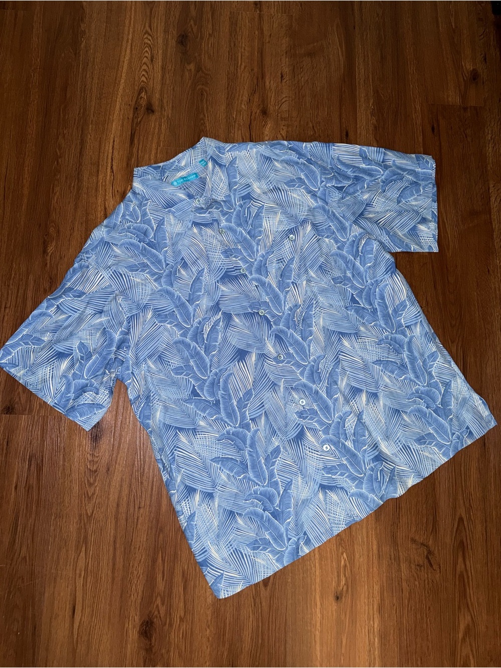Men's Tori Richard Blue Leaf-Print Short Sleeve Shirt